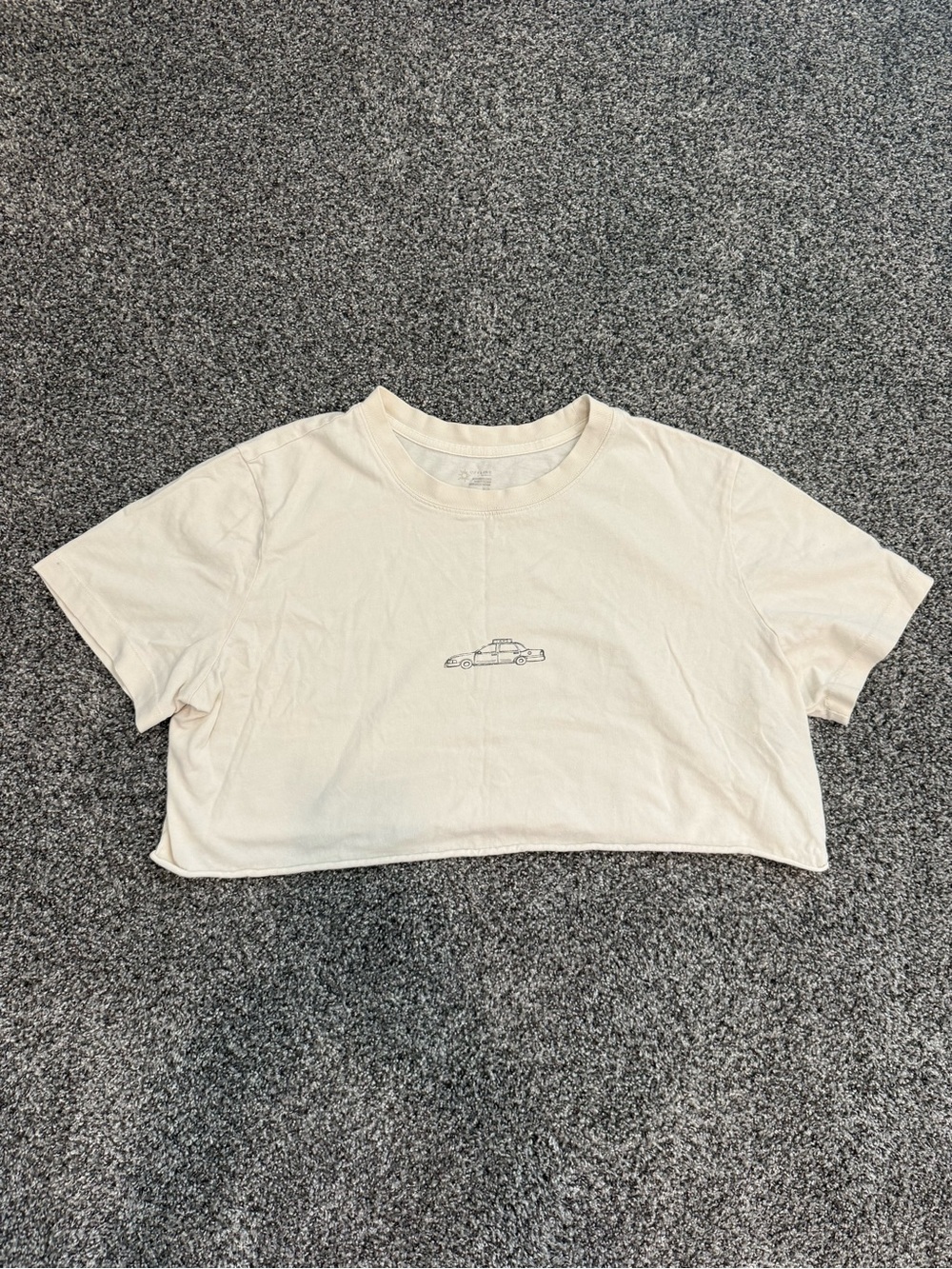 aerie Cream Cropped Tee with Minimal Car Motif
